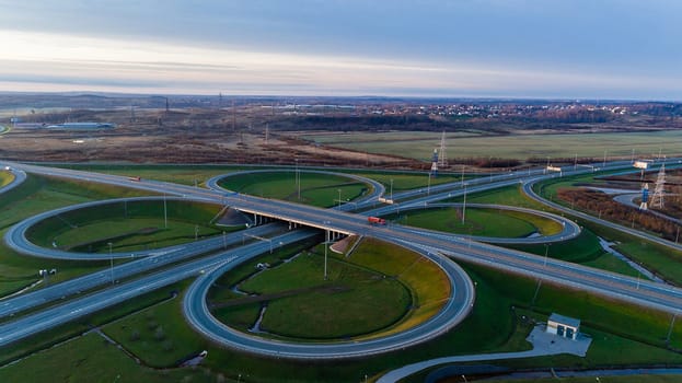 The ring fork of the roads is a view from above. Safe traffic.