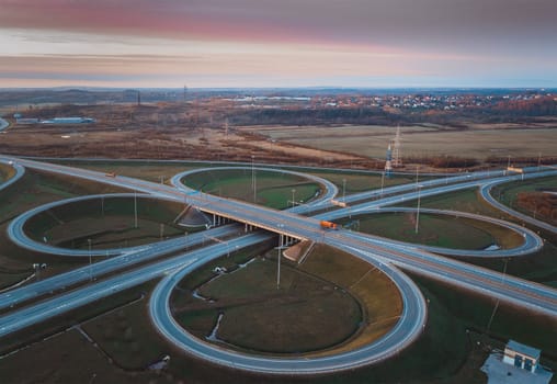 The ring fork of the roads is a view from above. Safe traffic.