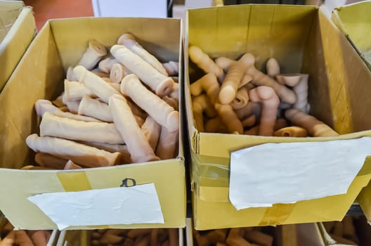 Storage of rubber products for sex shops. Warehouse products of the plant of rubber products. Rubber sexual organs