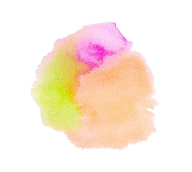 Abstract colorful hand painted watercolor texture isolated on white background. Dot watercolour of pink, orange and green.