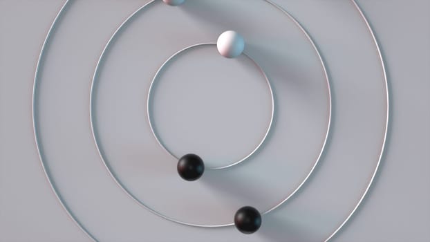 Radial way for black and white balls, computer generated. 3d render of isometric backdrop