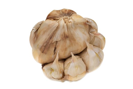 Garlic, studio shot and close up of onion isolated on white background