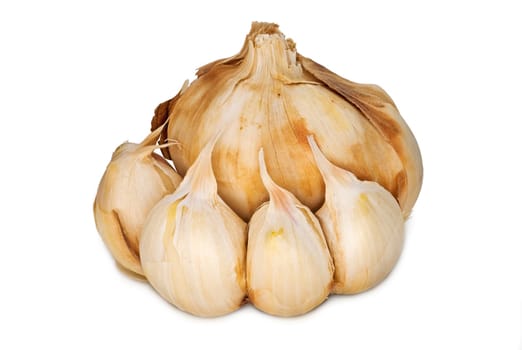 Garlic, studio shot and close up of onion isolated on white background