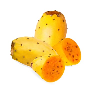 Isolated opuntia fruits with shadow for packaging and advertisement. Full depth of field. Clip art image for package design.