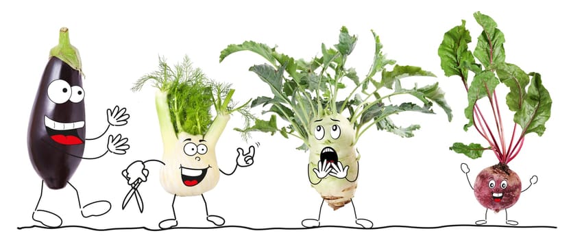 Part of a series of funny cartoon-style fruits and vegetables.