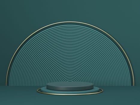 Mock up podium for product presentation concentric circles and cylinders 3D render illustration on green background