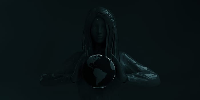 Businesswoman Holding Globe with Science Technology Minimalist Black Concept