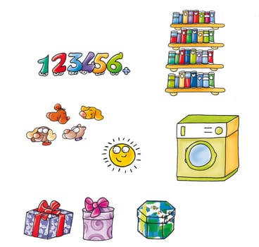 objects things with toys,fruit,animated,numbers and letters,sweets with sweets,children,landscapes,animals,illustrations,kids