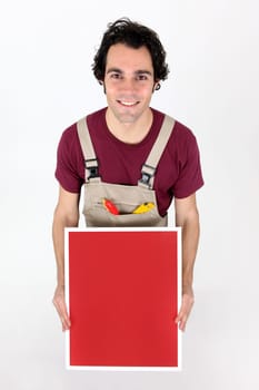 Carpenter with a blank board