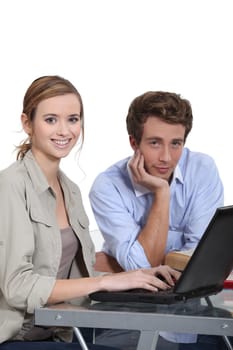 students working on a computer