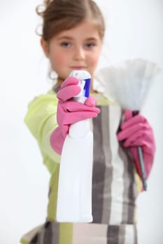 Little girl cleaning
