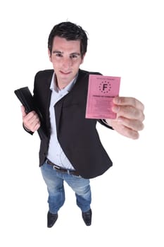 man showing a driving license