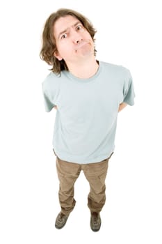 young casual man full body in a white background