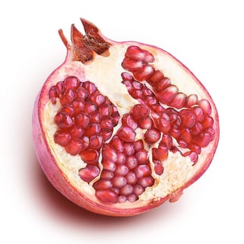 pomegranate isolated half on a white background close up with shadow.