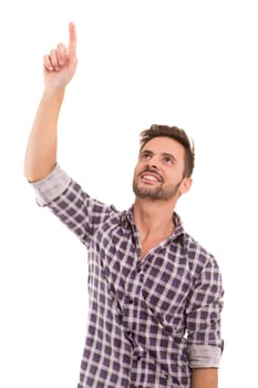 Young man celebrating - isolated over white background