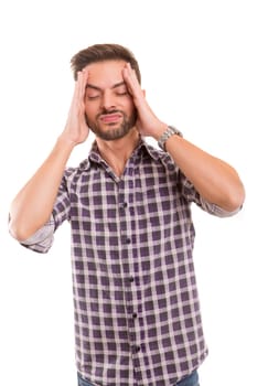 Young man with an headache, isolated over white