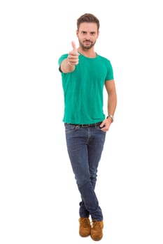 Handsome young man signaling ok, isolated over a white background