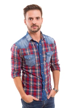 Studio picture of a young and handsome man posing isolated