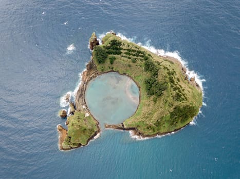 Aerial view of "Islet of Vila Franca do Campo"", Sao Miguel, Azores, Portugal."