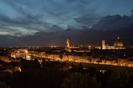 View of Florence after sunset from Piazzale Michelangelo, Florence, Italy