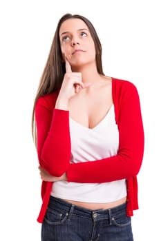 Studio shot: Young woman having a great idea