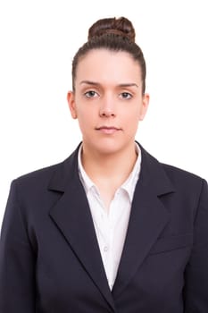 Beautiful young business woman posing isolated