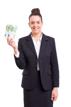 Successful business woman showing some banknotes