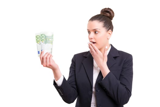 Successful business woman showing some banknotes