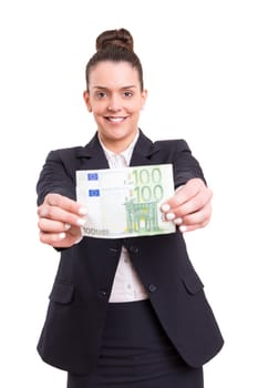 Successful business woman showing some banknotes