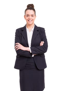 Beautiful young business woman posing isolated