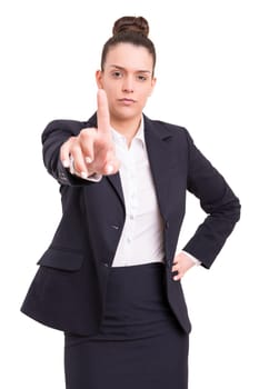 Business woman, pointing at you - isolated over white