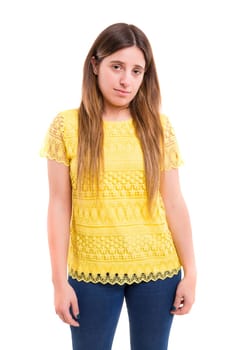 Studio shot of a sad woman, isolated over white
