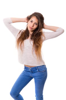 Studio shot of a beautiful young casual woman