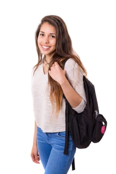 Young student posing over a white background