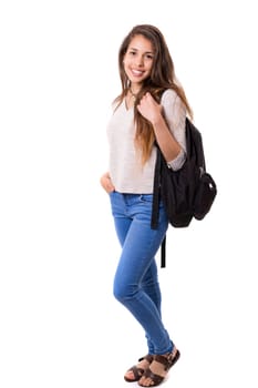 Young student posing over a white background