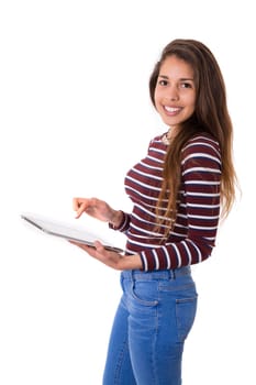 Beautiful woman relaxing with a tablet computer