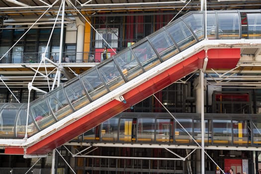 PARIS, FRANCE - AUGUST 13, 2016. Facade of the Georges Pompidou Center in the district of Beaubourg
