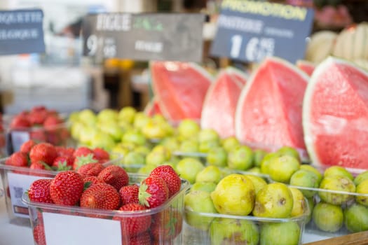 Fresh Strawberries figs and watermelons selling in Paris