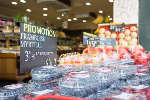 Fresh Strawberries figs and watermelons selling in Paris