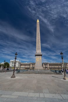 PARIS, FRANCE - August 11, 2016: Beautiful touristic view of Place de la Concorde, the largest square in Paris