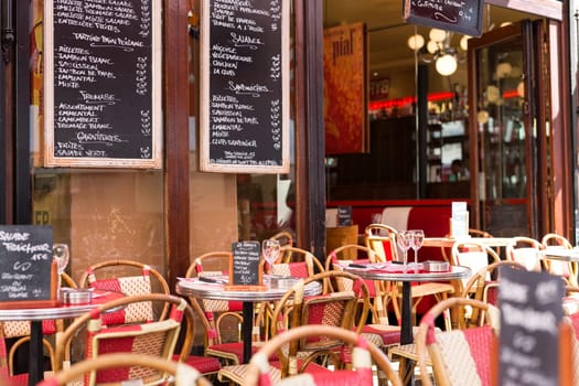 Paris, France : August 13, 2016 - Menu board outside a french restaurant in the marais district of paris france