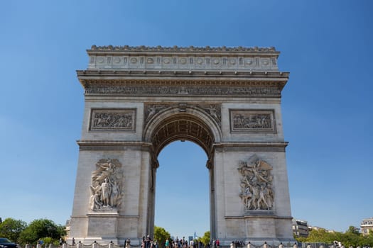 PARIS - AUGUST 17 2016: Arc de triomphe on May 30, 2011 in Place du Carrousel, Paris, France. The monument to Napoleonic victory is a tourist attraction near the Louvre.