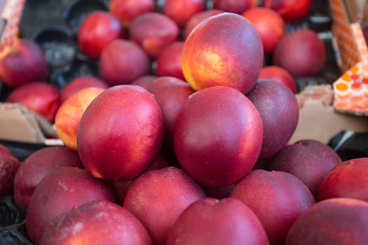 Peaches in the market at Rue Mouffetard in Paris