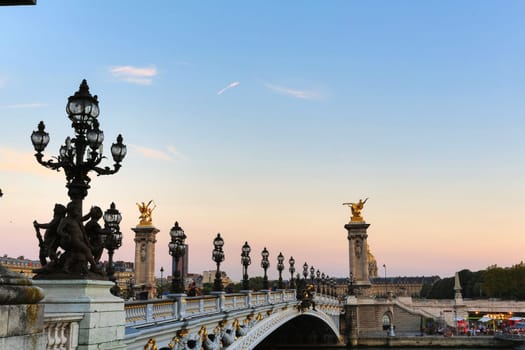 The beautiful Alexander III bridge in Paris