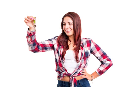Beautiful woman very happy after buying a new house