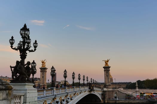 The beautiful Alexander III bridge in Paris
