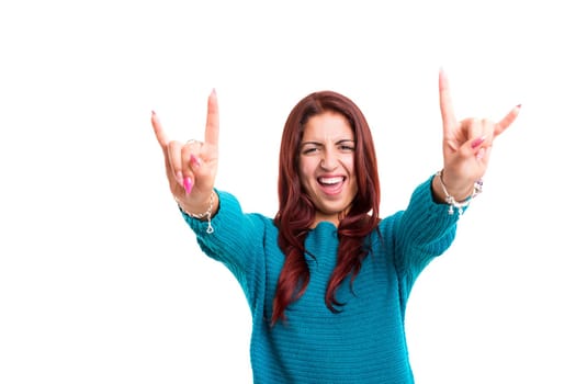 Happy beautiful young casual woman, isolated over white