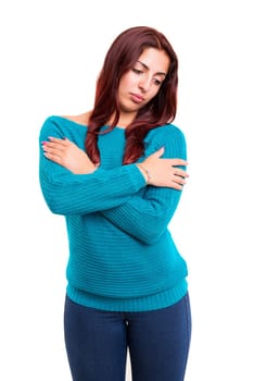 Studio shot of a sad woman, isolated over white