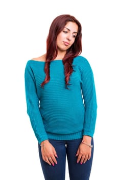 Studio shot of a sad woman, isolated over white
