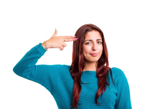 Young student tired of studying for the final exams, isolated over a white background